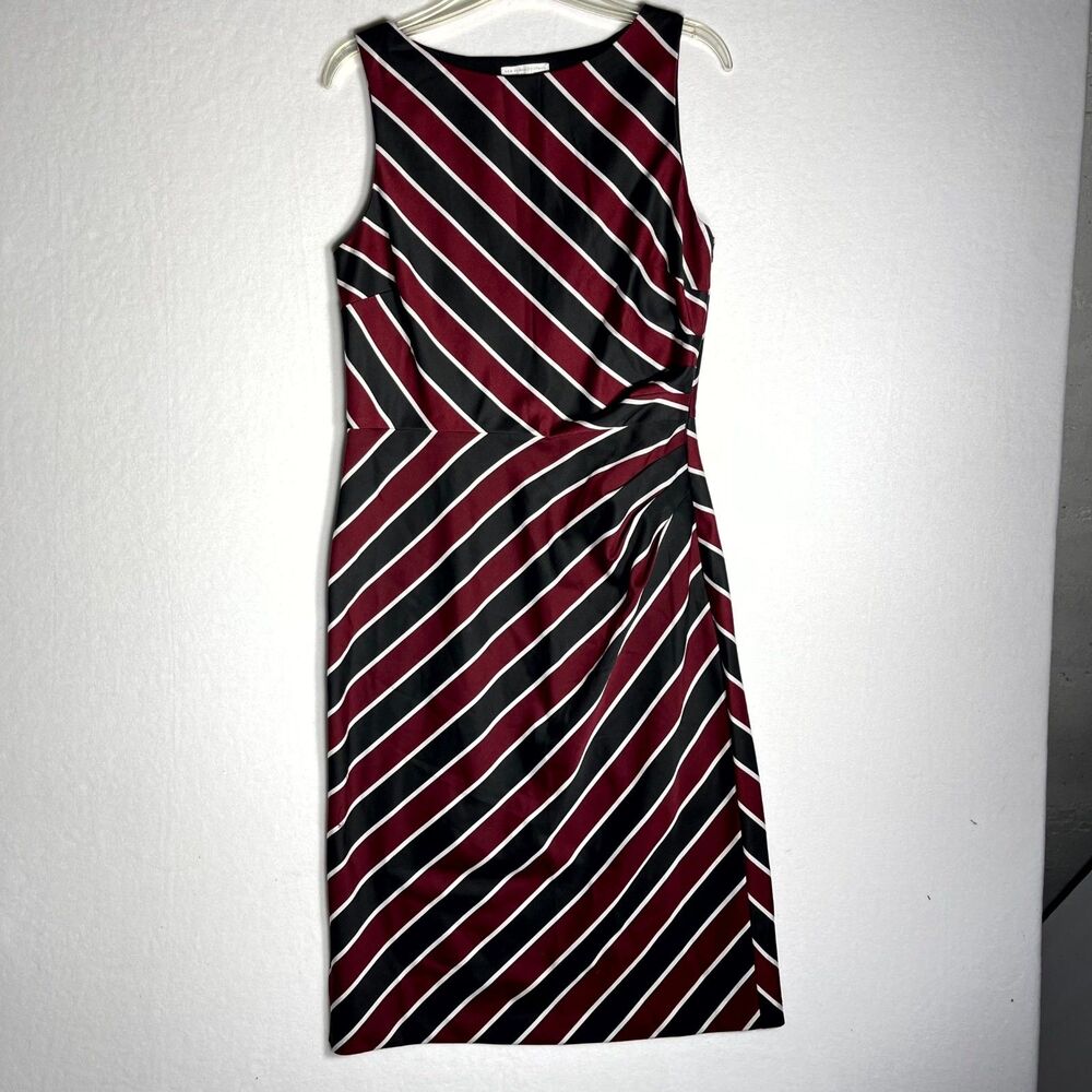 New York & Company Stretch Maroon & Black Stripe Formal Dress Women Size 10
